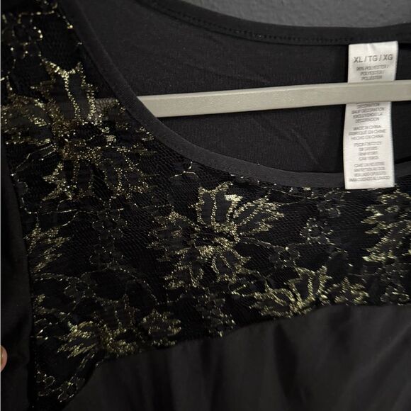 Avon MARK Gold Lace Black Short Sleeve Top Women's Size XL - Picture 4 of 6